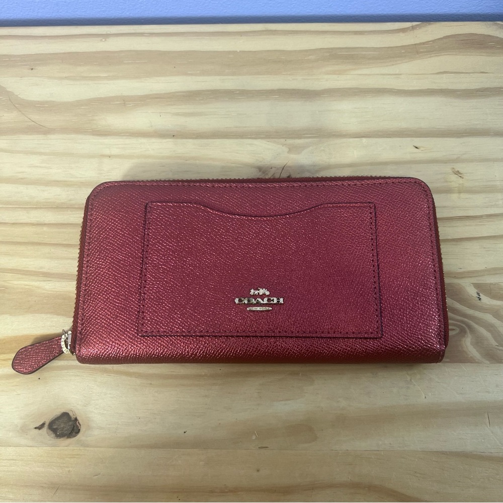 Coach Accordian Zip Around Red Leather Wallet